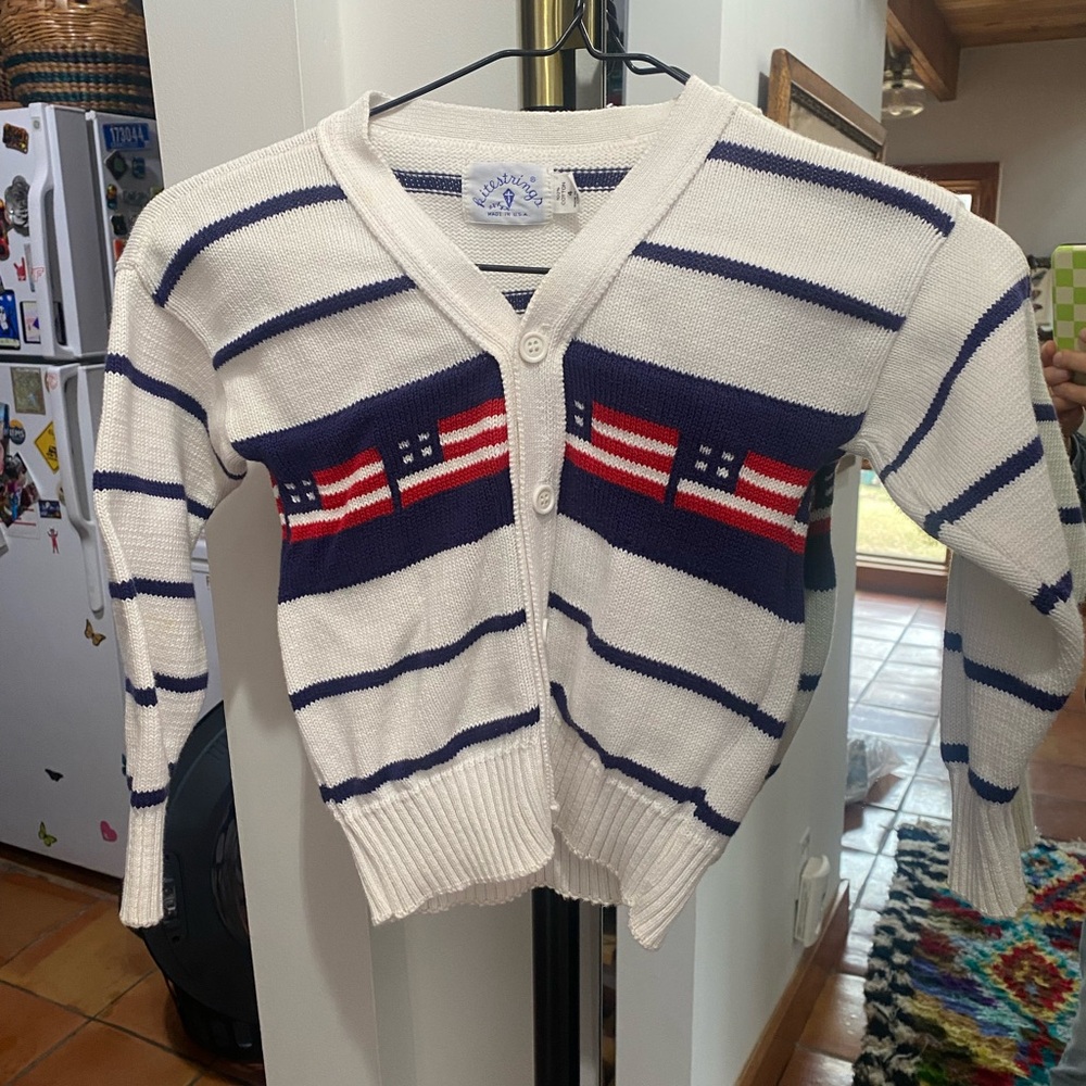 Kids Striped Cardigan Sweater - White and Blue